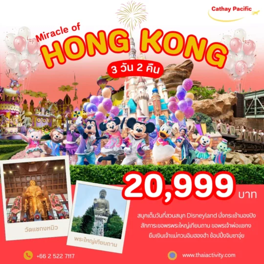 TOUR HONGKONG โปรแกรมมหัศจรรย์ฮ่องกง สนุกเต็มวันที่สวนสนุกดิสนีย์แลนด์ 3 วัน 2 คืน